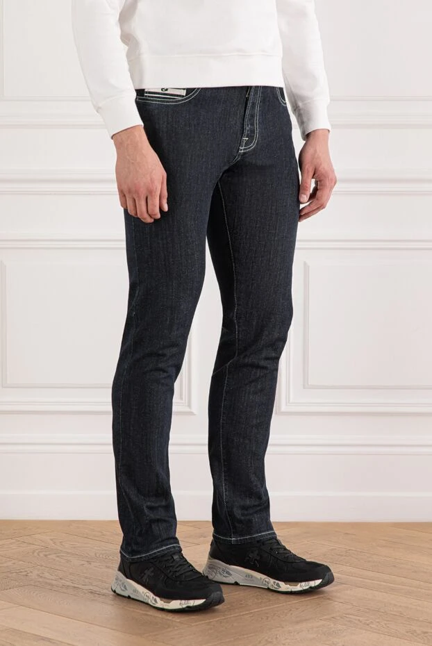 Scissor Scriptor артқы қалтасында кестеленген ақ логотипі бар қою көк джинсы 189756 - фото 3