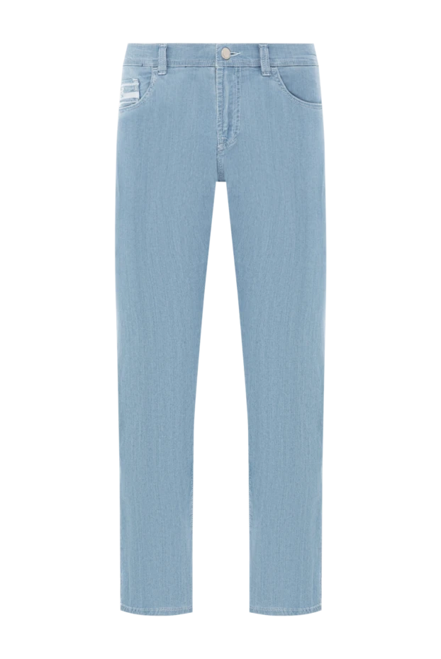 Blue cotton jeans with embroidered logo on back pockets - photo 1