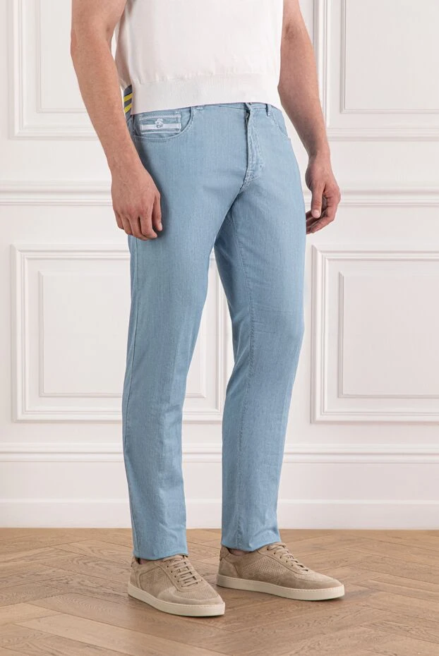 Scissor Scriptor артқы қалтасында кестеленген логотипі бар көк мақта джинсы 189759 - фото 3