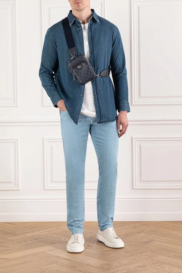 Scissor Scriptor джинсы голубого цвета с оранжевой строчкой и задним патчем в клетку
189760 - фото 2