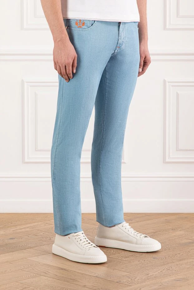 Scissor Scriptor қызғылт сары түсті тігісі бар көк джинсы шалбар
 189760 - фото 3