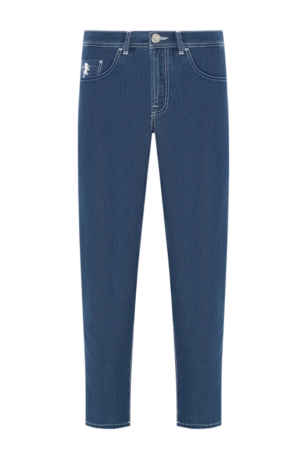 Scissor Scriptor прямые джинсы насыщенного синего цвета с контрастной белой прострочкой и вышивкой 189762 - фото 1