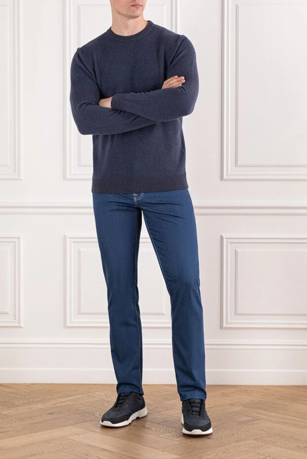 Scissor Scriptor прямые джинсы насыщенного синего цвета с контрастной белой прострочкой и вышивкой 189762 - фото 2