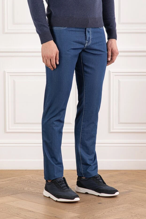 Scissor Scriptor прямые джинсы насыщенного синего цвета с контрастной белой прострочкой и вышивкой 189762 - фото 3