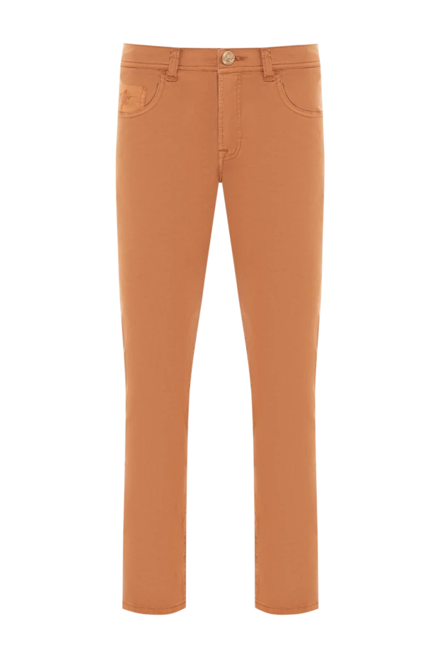 Scissor Scriptor джинсы из эластичного хлопка терракотового цвета с кожаным патчем 189764 - фото 1