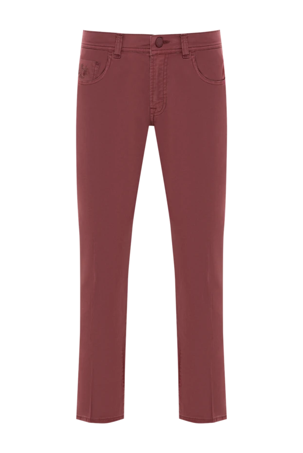Burgundy jeans with leather patch and branded embroidery - photo 1