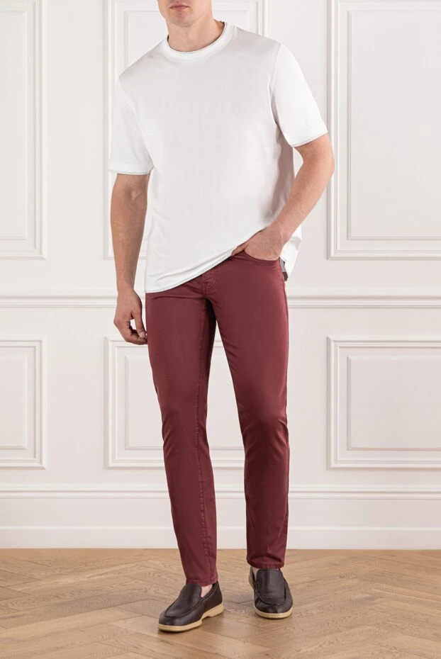 Scissor Scriptor бордовые джинсы с кожаным патчем и фирменной вышивкой 189765 - фото 2