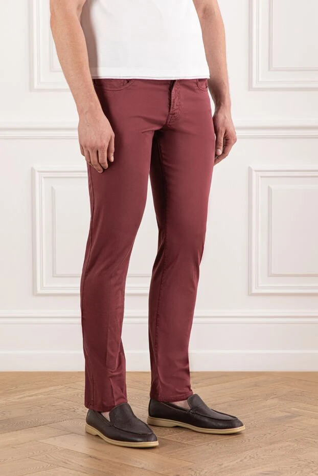 Scissor Scriptor былғары патч және фирмалық кесте тігілген бургундия джинсы 189765 - фото 3