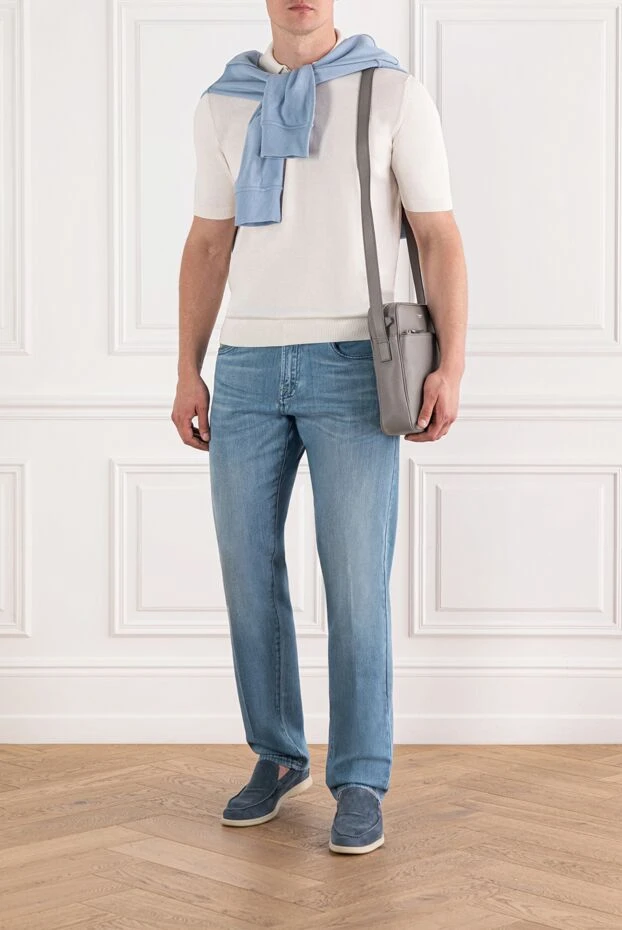 Scissor Scriptor светло-голубые джинсы с жёлтой вышивкой и клетчатой нашивкой 189767 - фото 2