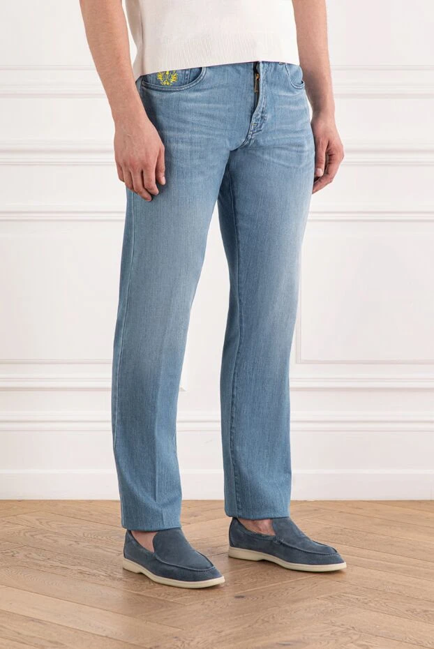 Scissor Scriptor сары кестелі және дойбы бар ашық көк джинсы 189767 - фото 3