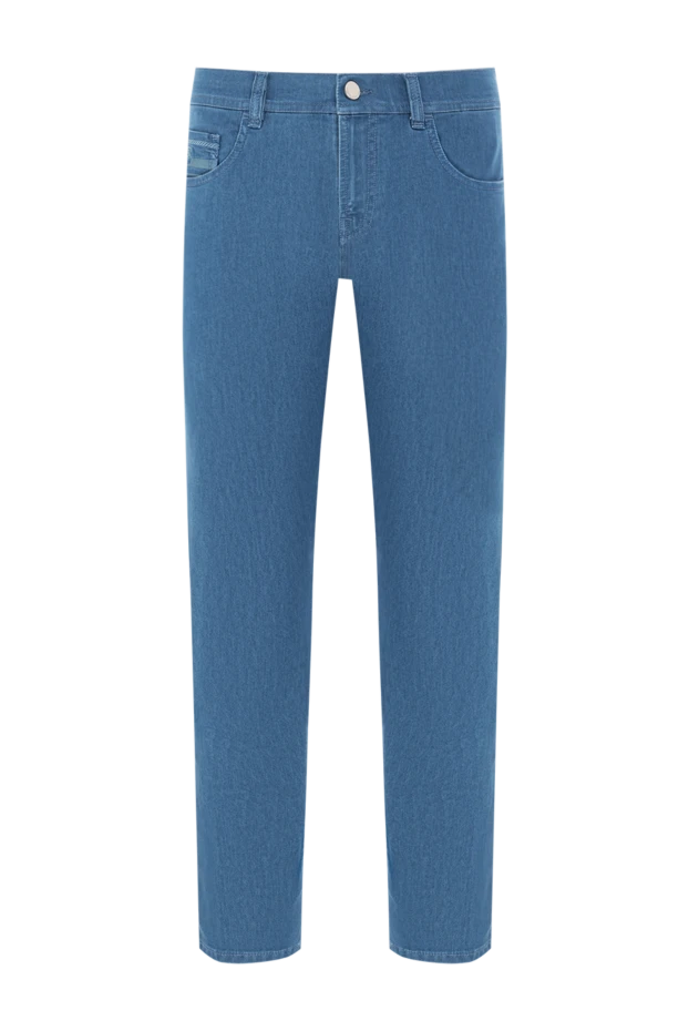 Хлопковые джинсы с тиснением и тёмно-синим патчем - фото 1