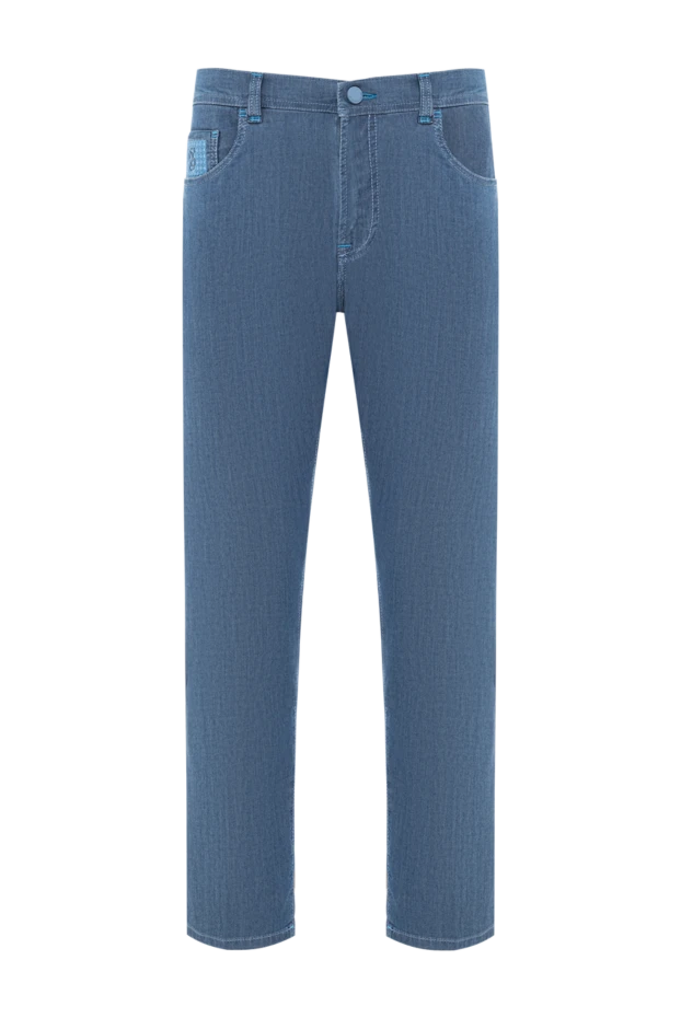 Classic blue stretch denim jeans with branded patch - photo 1