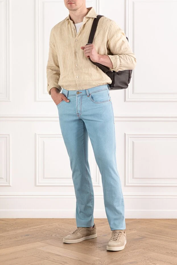 Scissor Scriptor светло-голубые джинсы из хлопка с вышивкой и клетчатым патчем
 189783 - фото 2