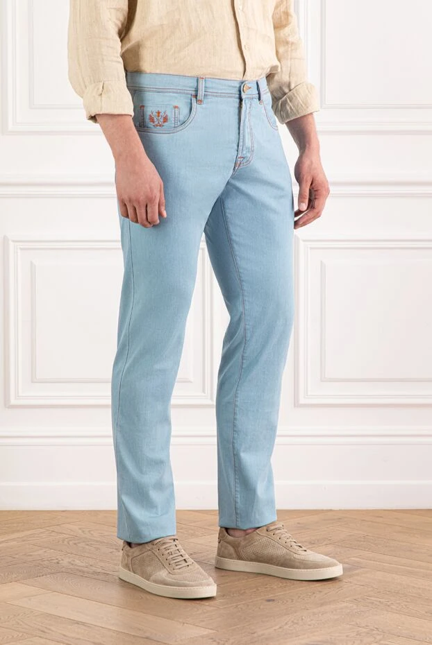 Scissor Scriptor светло-голубые джинсы из хлопка с вышивкой и клетчатым патчем
 189783 - фото 3