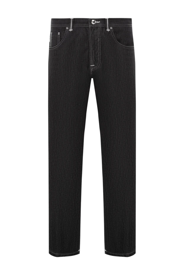 Чёрные джинсы из плотного денима с контрастной белой отстрочкой - фото 1