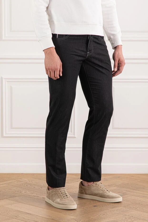 Scissor Scriptor қара джинсы қалың джинсыдан жасалған контрастты ақ түсті тігіспен 189785 - фото 3