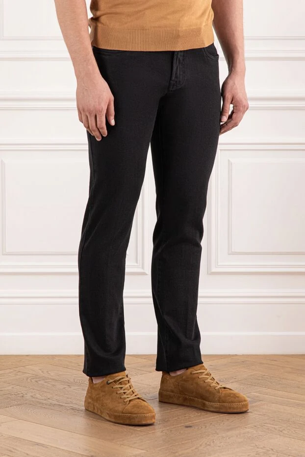 Scissor Scriptor артқы қалталарында күлгін кестелері бар қара мақта джинсы шалбар
 189807 - фото 3