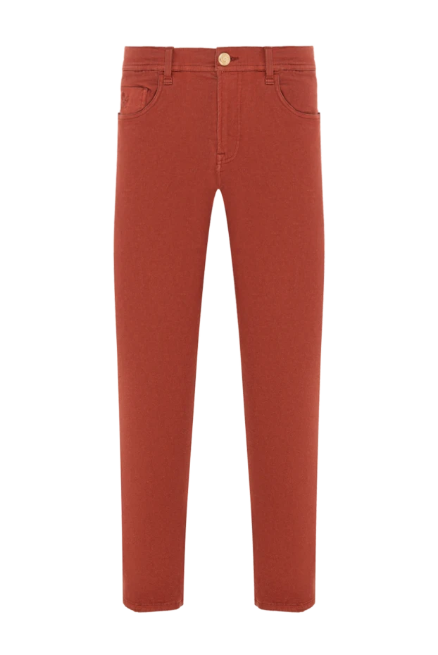 Яркие джинсы в тёплом кирпичном цвете с вышивкой на кармане
- фото 1