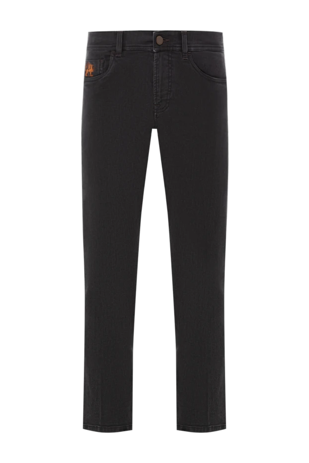 Қызғылт сары кестелі және бедерлі жоталы конустық қара джинсы
- фото 1