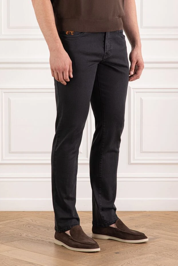 Scissor Scriptor қызғылт сары кестелі және бедерлі жоталы конустық қара джинсы
 189813 - фото 3