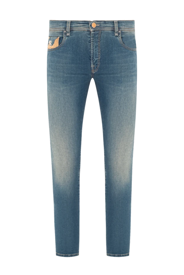 Blue jeans with bleached areas and camo insert - photo 1