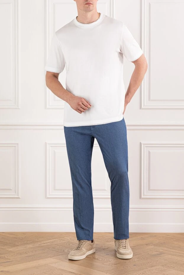 Синие джинсы с эластичным поясом и задними прорезными карманами
 - фото 2