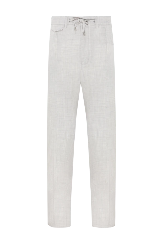 Men's light grey wool trousers with drawstring waist - photo 1