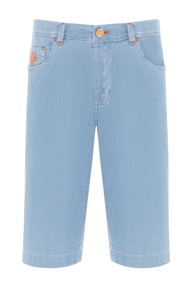 Blue denim shorts with orange details and embroidery - photo 1