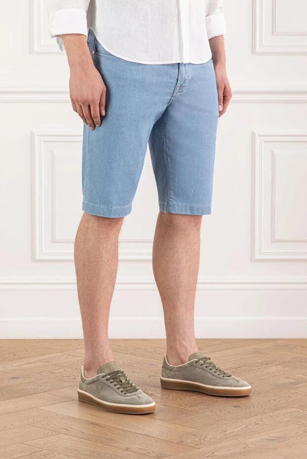 Scissor Scriptor қызғылт сары бөлшектері мен кестелері бар көк джинсы шорт 189869 - фото 3