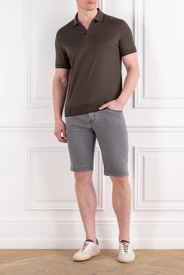 Scissor Scriptor grey denim shorts with orange stitching and plaid patch
 189875 - photo 2