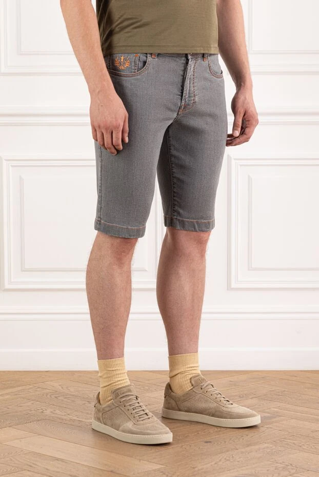 Scissor Scriptor grey denim shorts with orange stitching and plaid patch
 189875 - photo 3