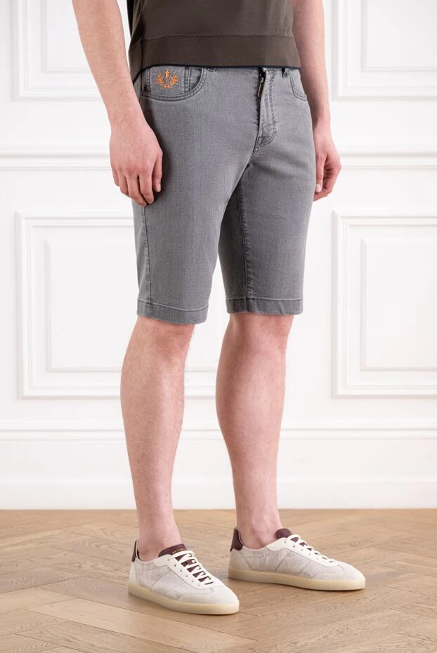Scissor Scriptor grey denim shorts with orange stitching and plaid patch
 189875 - photo 3