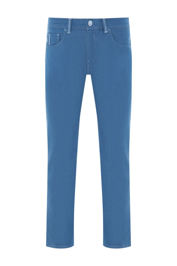 Артқы қалталарында ақ түтіктері бар және екпінді тігісі бар тік аяқты джинсы - фото 1