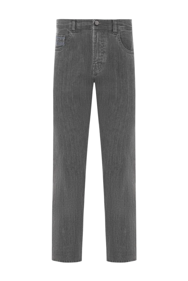 Джинсы серые прямого кроя из мягкого хлопкового денима - фото 1