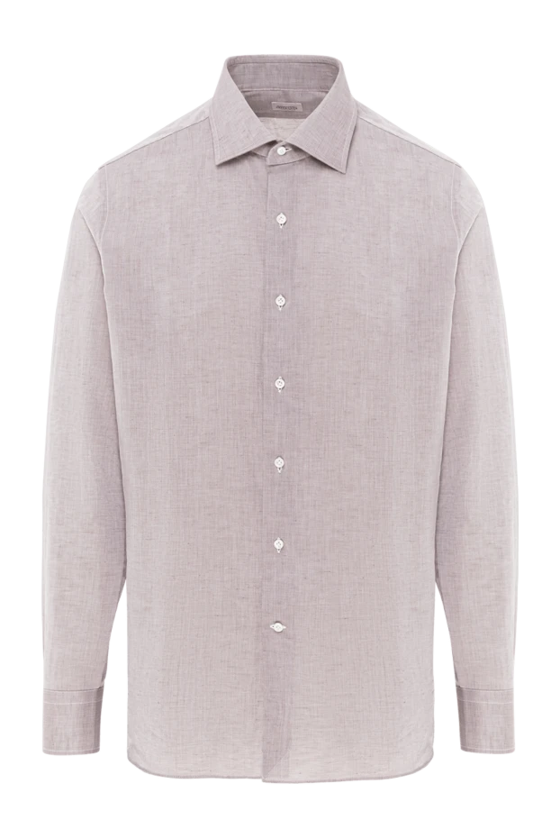 Бежевая мужская рубашка из хлопка и льна с классическим воротником
- фото 1