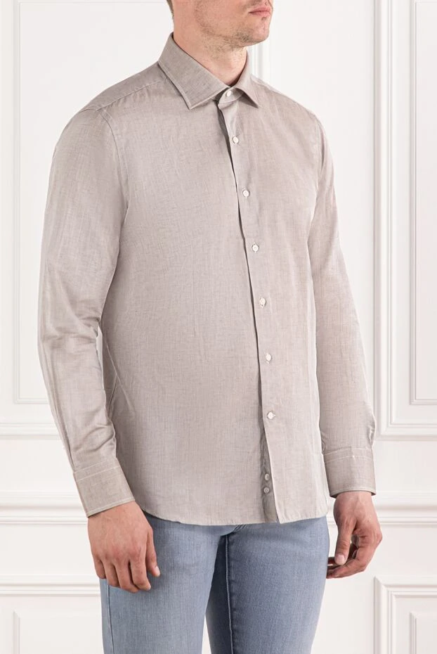 Alessandro Gherardi beige men's cotton and linen shirt with classic collar
 189922 - photo 3