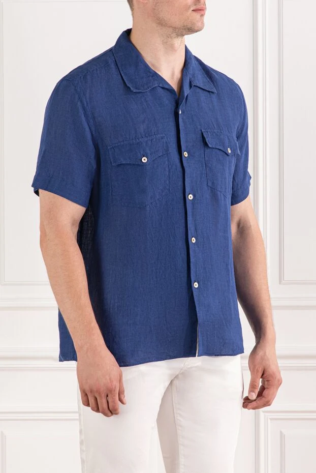 Alessandro Gherardi men's blue linen t-shirt with chest pockets 189923 - photo 3