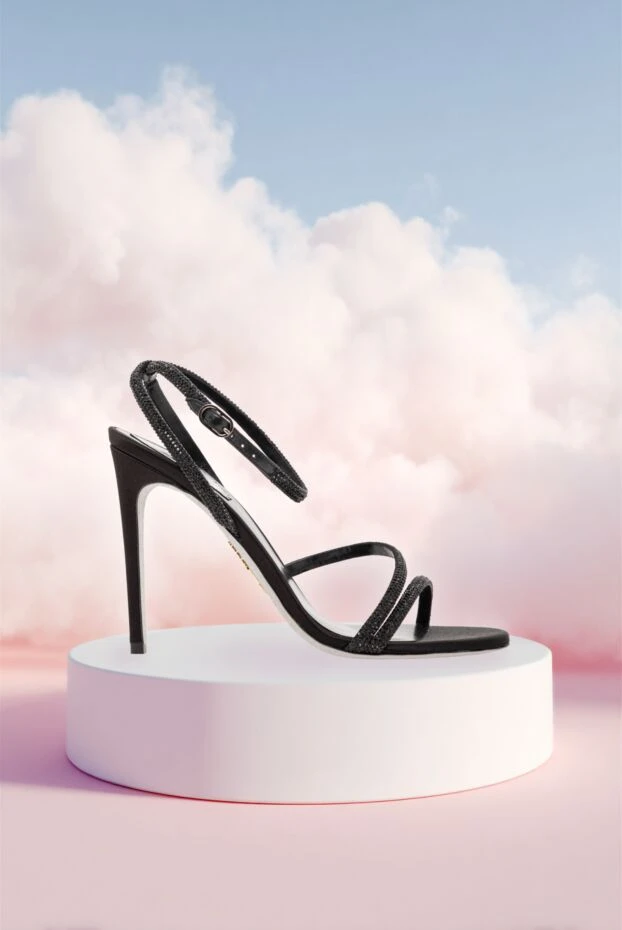 Босоножки черные на шпильке с кристаллами - фото 2