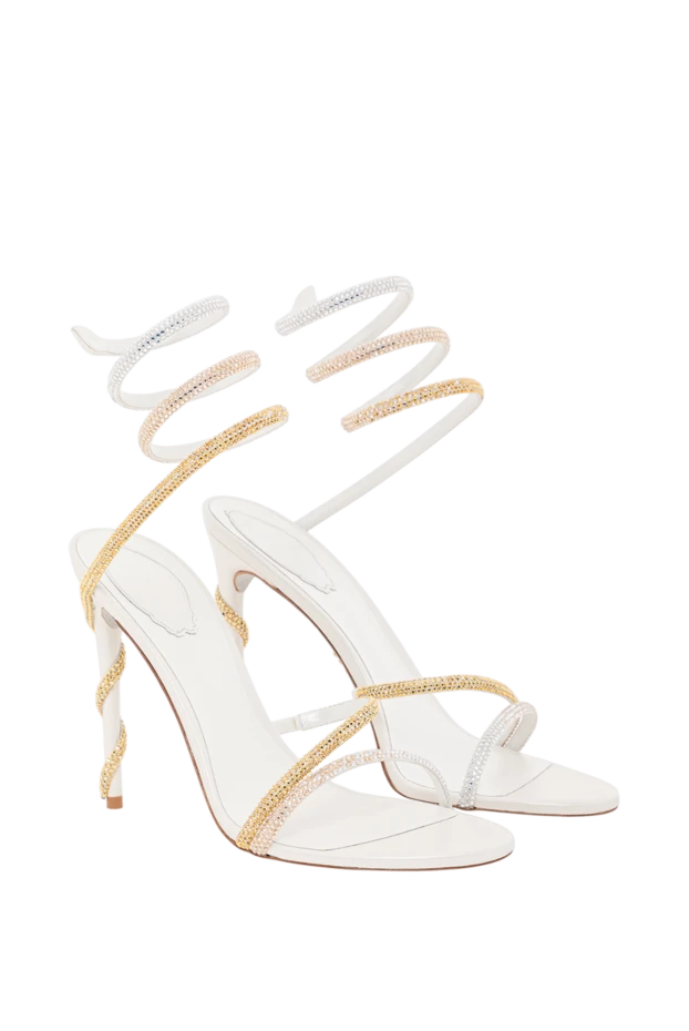 Rene Caovilla босоножки margot plateau белые с золотыми и серебряными кристаллами 189944 - фото 3
