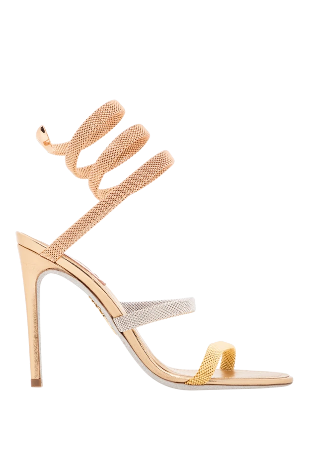 Босоножки на шпильке с золотистым и серебристым плетением и спиральной шнуровкой - фото 1