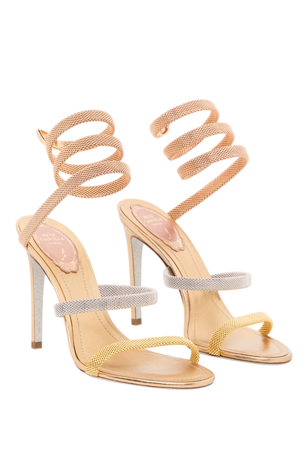 Rene Caovilla босоножки на шпильке с золотистым и серебристым плетением и спиральной шнуровкой 189947 - фото 2