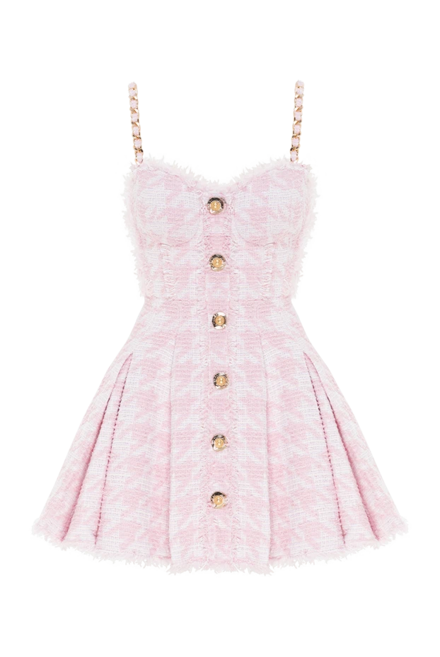 Pink houndstooth tweed A-line dress with straps - photo 1