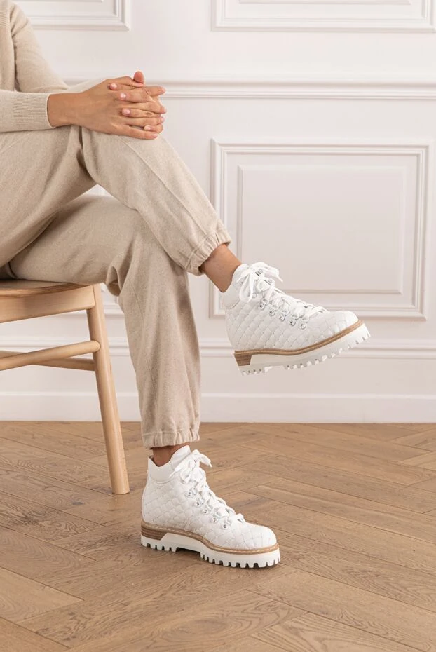 Le Silla хайкеры белые стеганые с кристаллами из натуральной кожи женские 189969 - фото 3