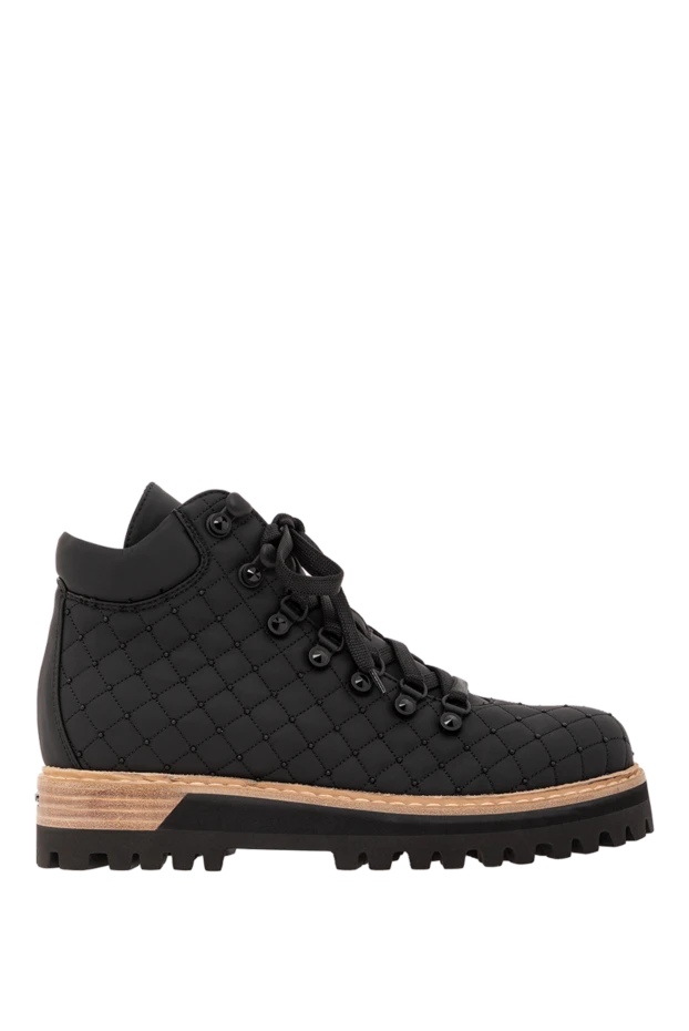 Хайкеры черные стеганые с кристаллами из натуральной кожи женские - фото 1