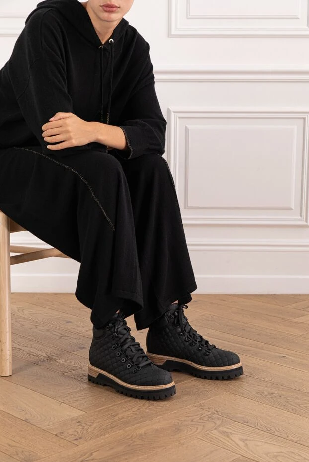 Le Silla хайкеры черные стеганые с кристаллами из натуральной кожи женские 189970 - фото 2