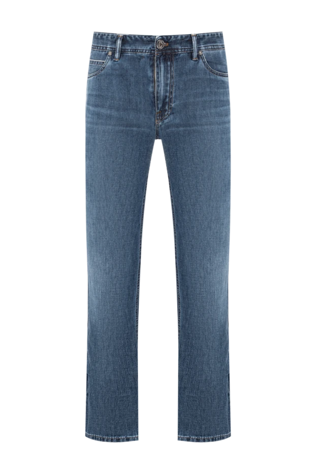 Синие джинсы с эффектом легкой потертости и прямыми штанинами - фото 1