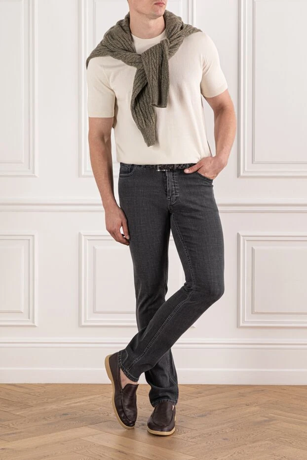 Brioni сұр түсті тас жуу әсері және контраст тігісі бар тар джинсы 189984 - фото 2