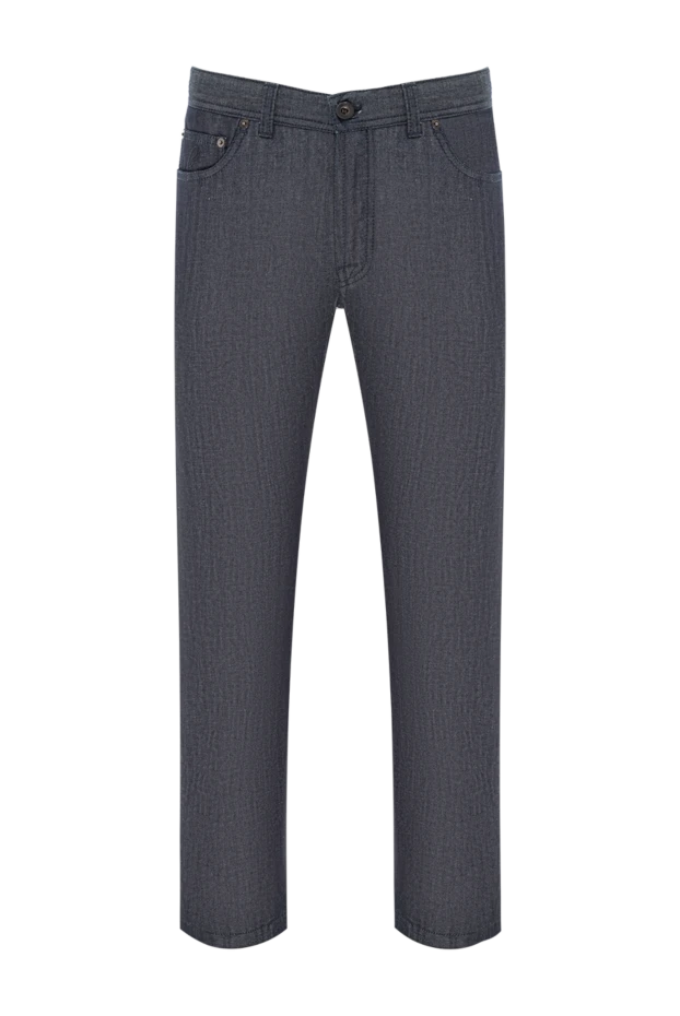 Brioni синие хлопково-шелковые брюки с деликатным отливом ткани 189989 - фото 1