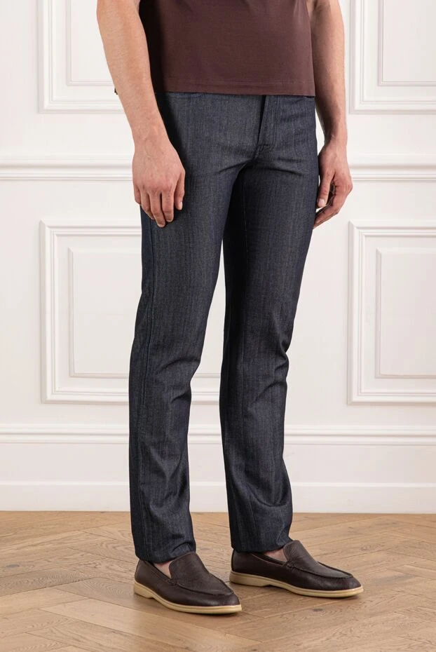 Brioni blue cotton-silk trousers with a delicate sheen 189989 - photo 3