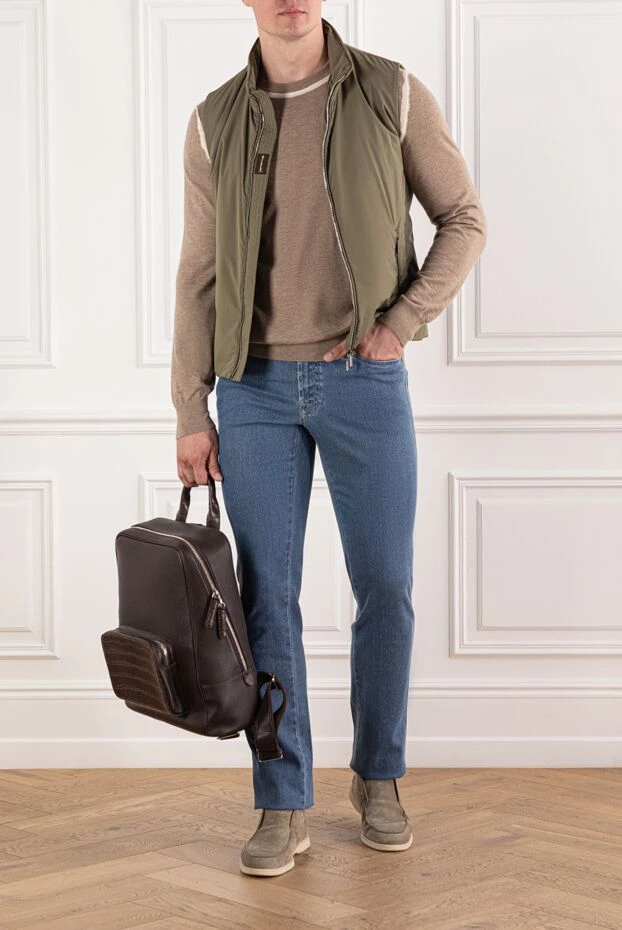 Brioni светло-синие джинсы с эффектом stone washed и фирменным лейблом
 189996 - фото 3